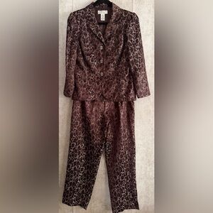 JACKIE JON NY 2PC Formal Leopard Animal Print Button Jacket Pant Suit Set Sz 8
